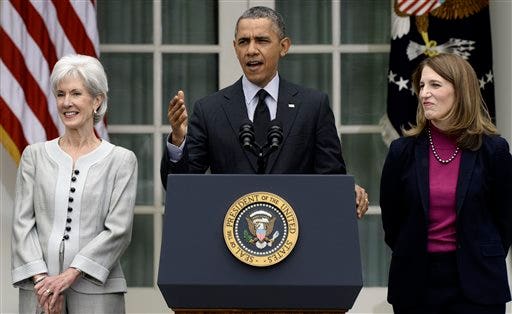 Barack Obama, Kathleen Sebelius, Sylvia Mathews Burwell