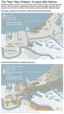 10 years following Hurricane Katrina our maps show there changing landscape of the population distribution and housing losses; 3c x 9 inches; 146 mm x 228 mm;